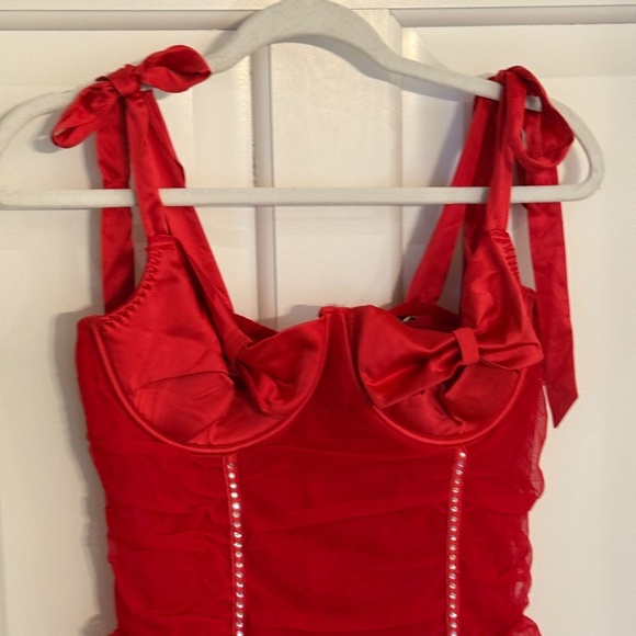 New! Victorias Secret Wicked Open-Cup Bling Ruched Slip Red 31603 - Picture 6 of 13